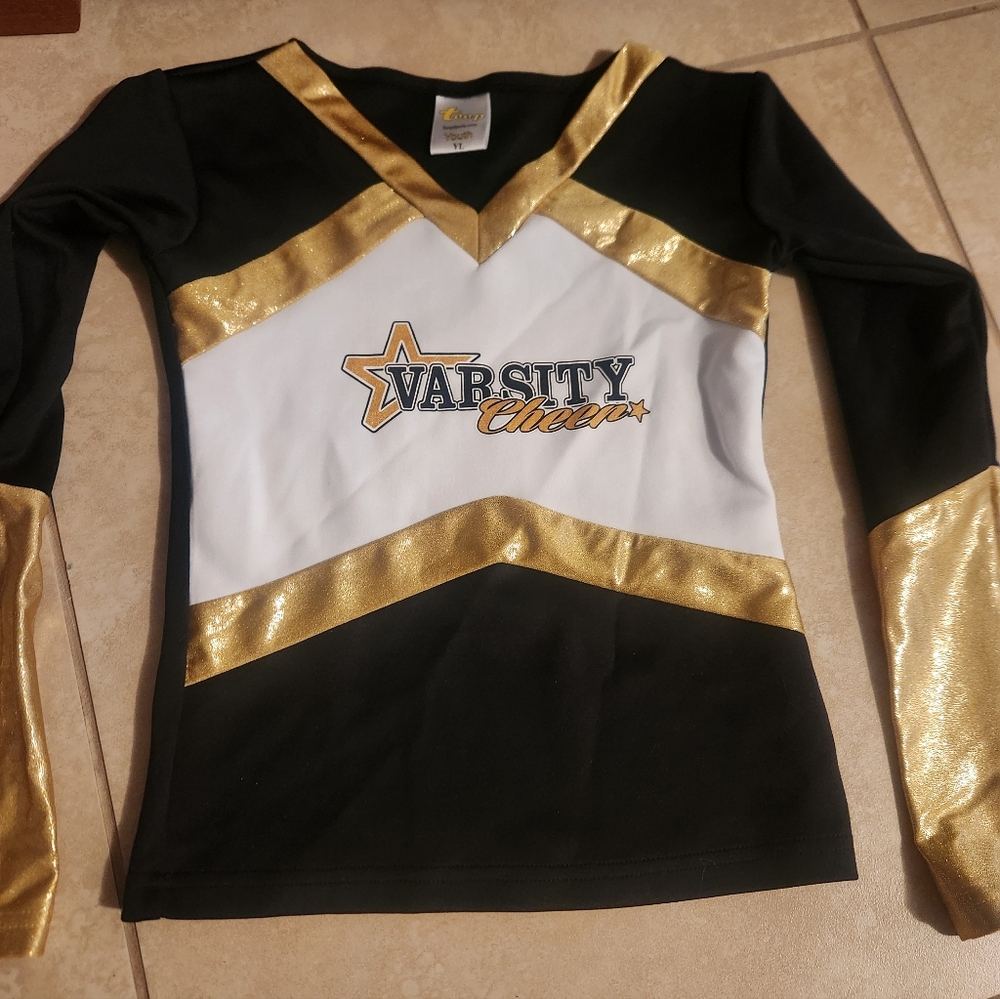 Varsity Cheer Top Youth Large Girls Black Gold And White
